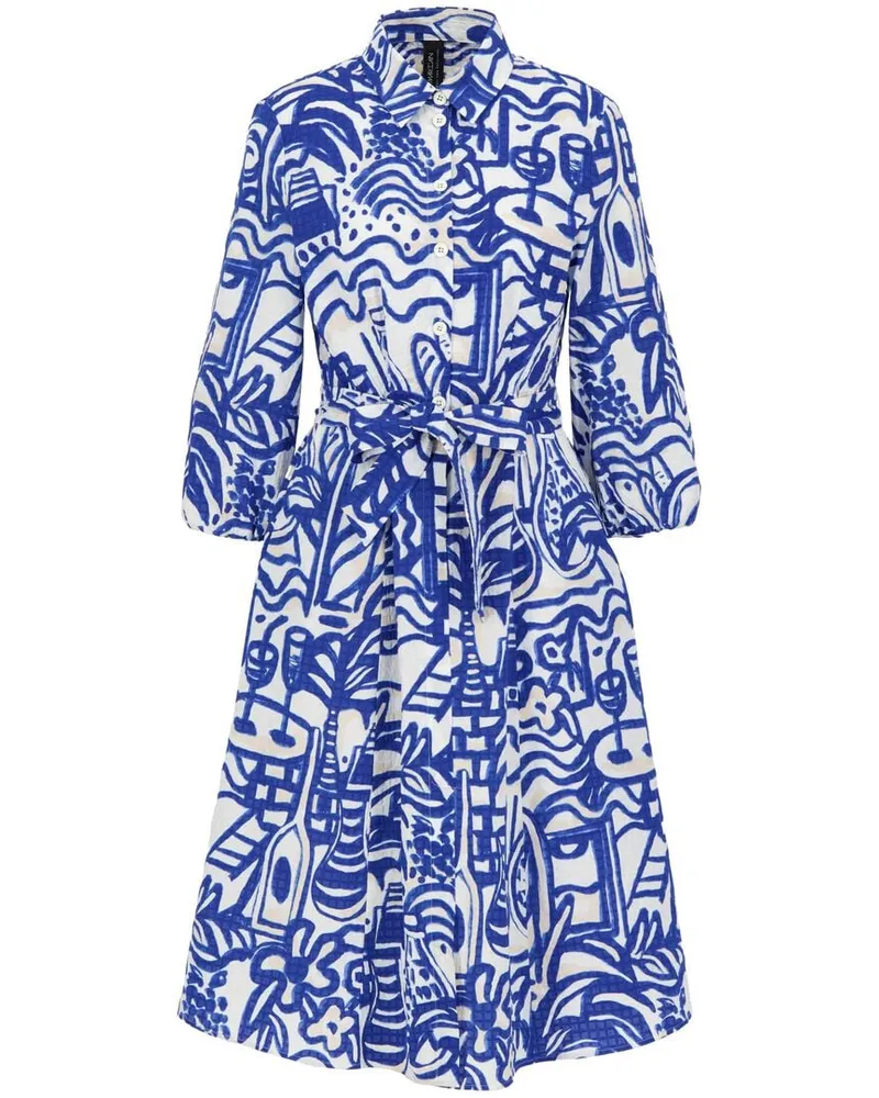 Marc Cain Damen Blusenkleid mit Gemälde-Print Blau