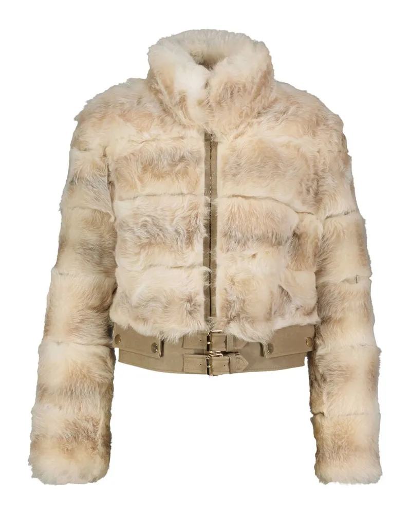Fendi Damen Jacke aus Lammfell mit Trompe-l’oeil-Effekt Offwhite