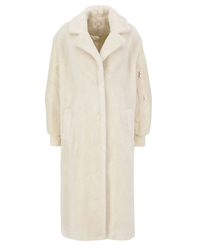 Liu Jo Damen Mantel aus Teddy-Mix Offwhite
