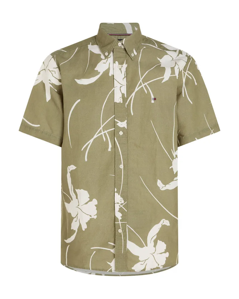 Tommy Hilfiger Herren Hemd  LARGE TROPICAL PRINT Regular Fit Kurzarm Khaki