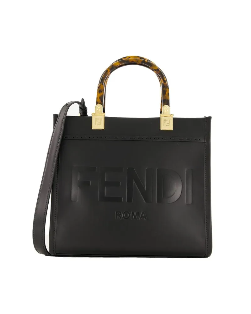 Fendi Damen Henkeltasche aus Leder SUNSHINE Schwarz