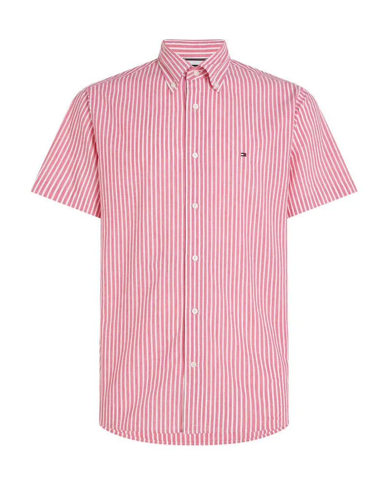 Tommy Hilfiger Herren Hemd mit Leinen Regular Fit Kurzarm Pink