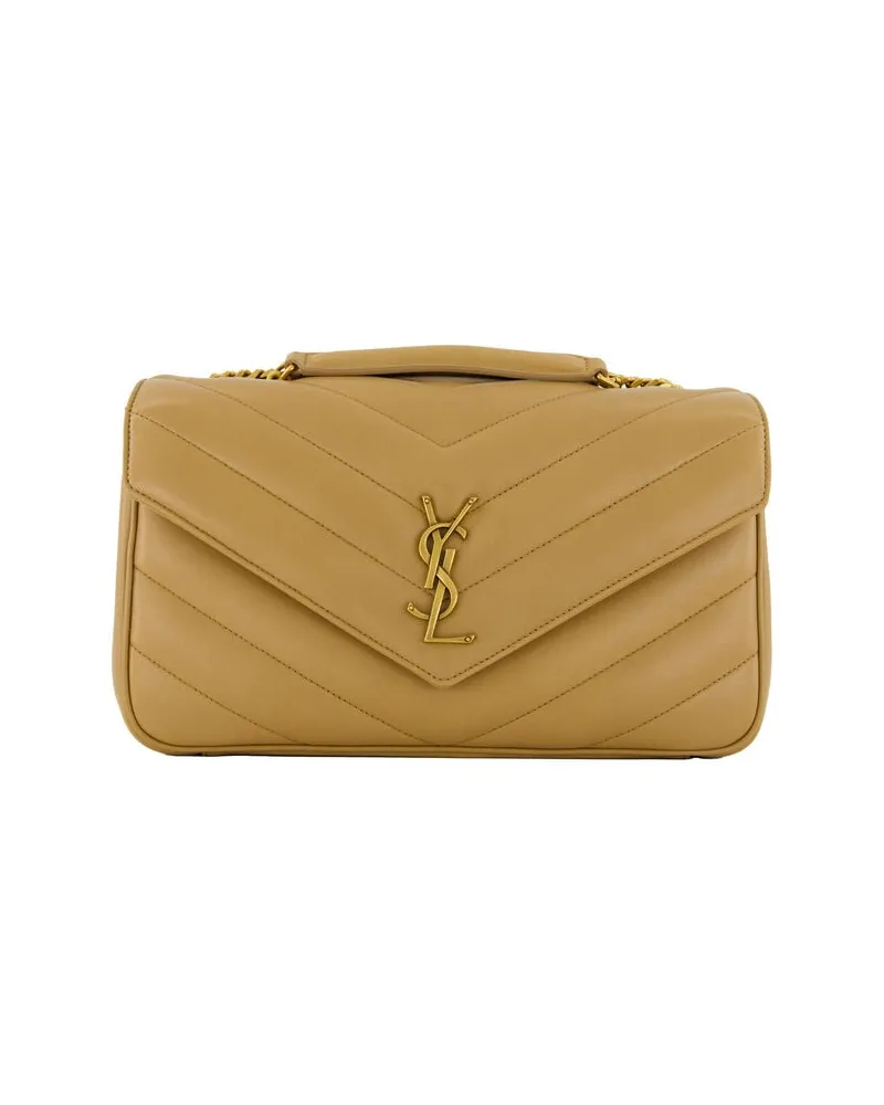 Saint Laurent Damen Schultertasche aus Lammleder LOULOU MEDIUM MATELASSE Camel