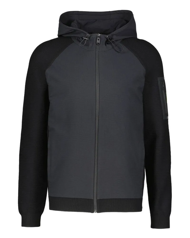 HUGO BOSS Herren Strickjacke mit Kapuze K_URBAN COMMUTER HYBRID Schwarz