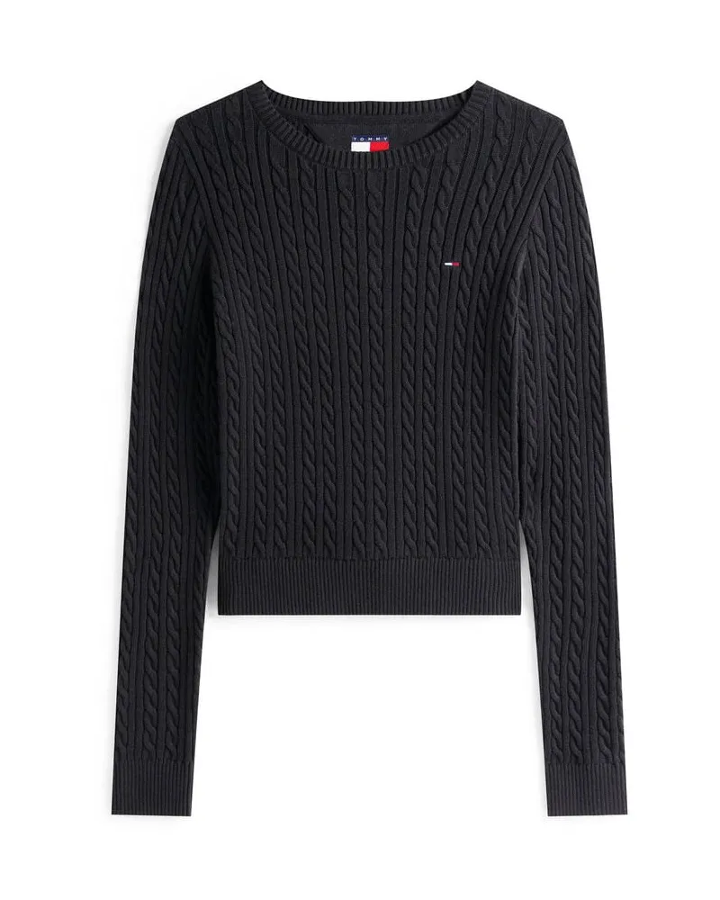 Tommy Hilfiger Damen Strickpullover aus Bio-Baumwolle TJW CABLE ESSENTIAL SWEATER Schwarz