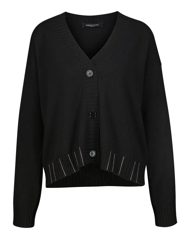 Fabiana Filippi Damen Cardigan aus Wolle mit Seide und Kaschmir PLATINUM Boxy Fit Schwarz