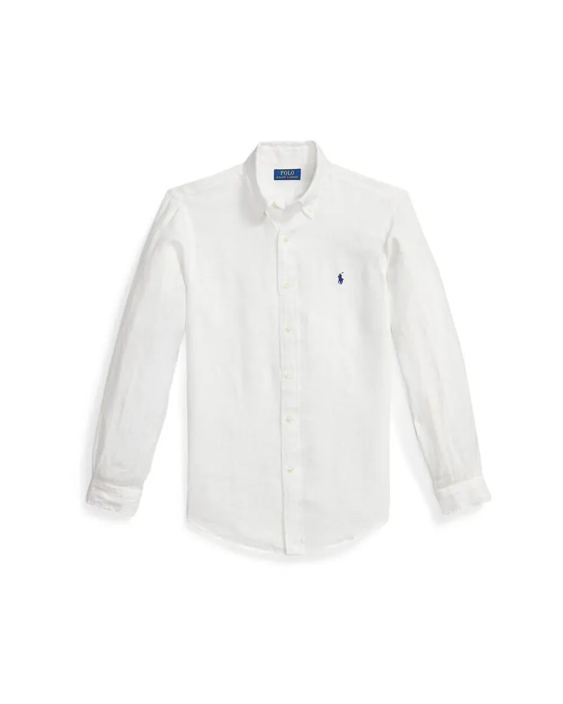 Ralph Lauren Herren Leinenhemd mit Button-down-Kragen Weiß