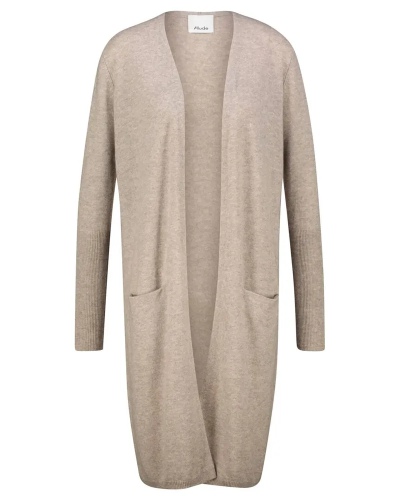 ALLUDE Damen Strickjacke lang aus Wolle und Kaschmir Taupe