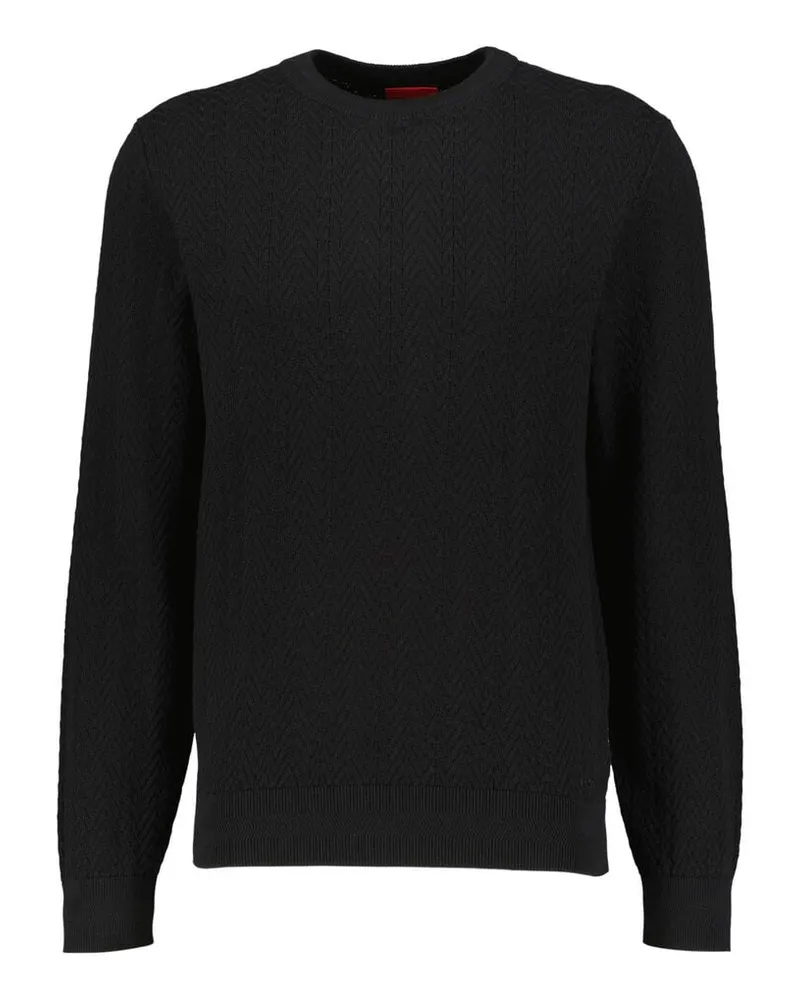 HUGO BOSS Herren Strickpullover mit Fischgrätmuster SIMO Schwarz