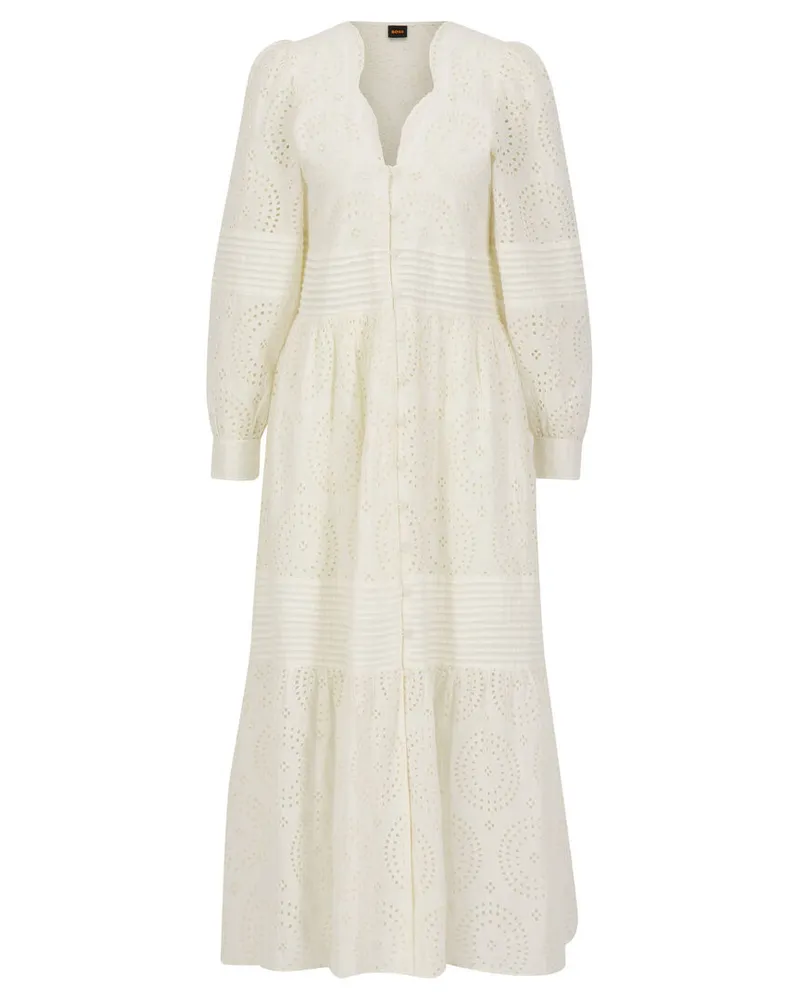 HUGO BOSS Damen Freizeitkleid mit Lochstickerei C_DABRODY Weiss