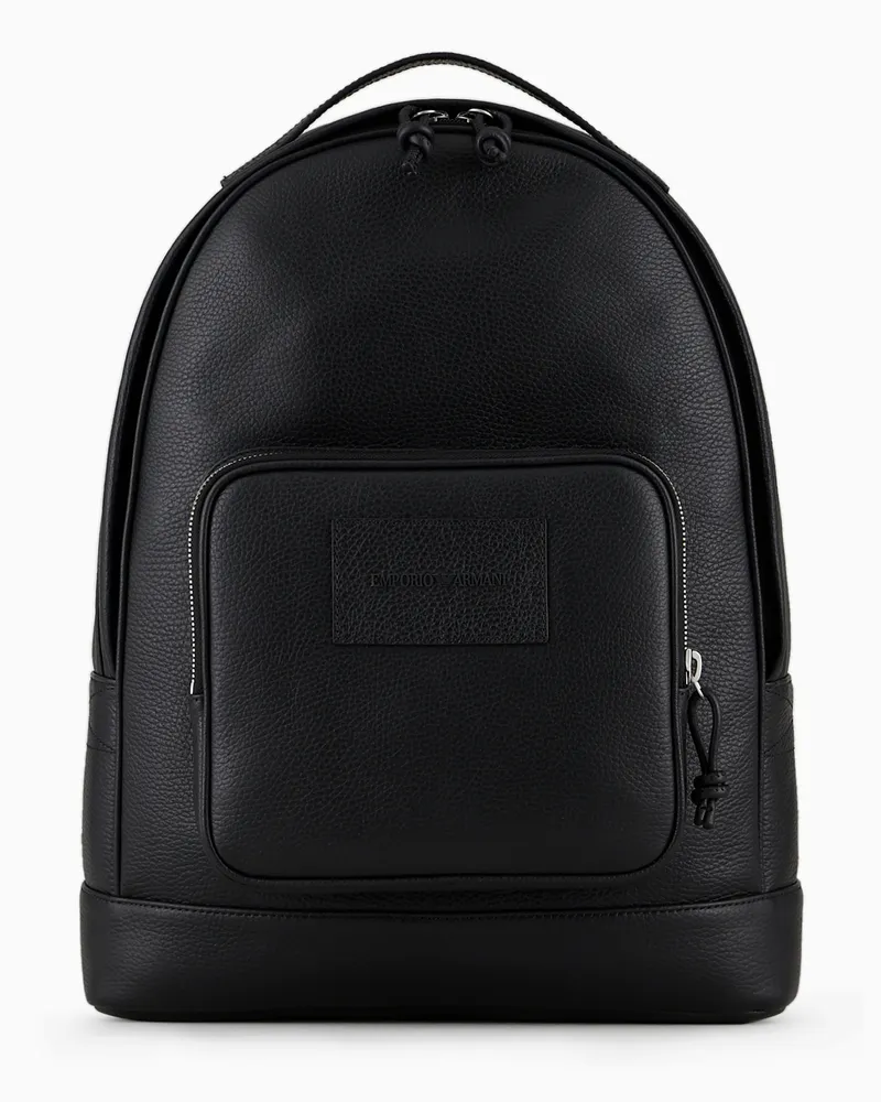 Emporio Armani Runder Rucksack aus getrommeltem Leder Schwarz