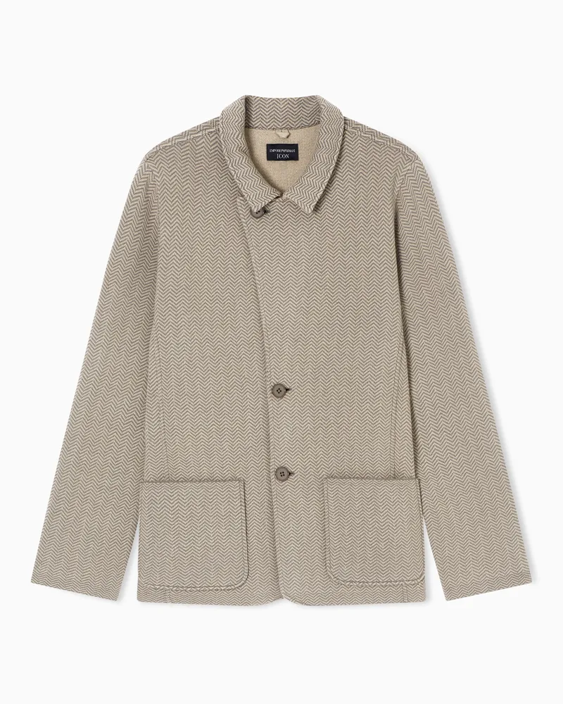 Emporio Armani Icon Jacke aus Jacquard-Wolle mit Chevron-Motiv Beige