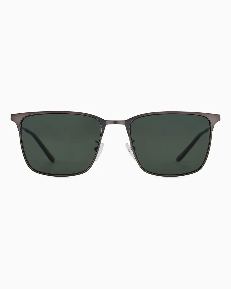 Emporio Armani Rechteckige Sonnenbrille in Asian Fit-Passform für Herren Grau