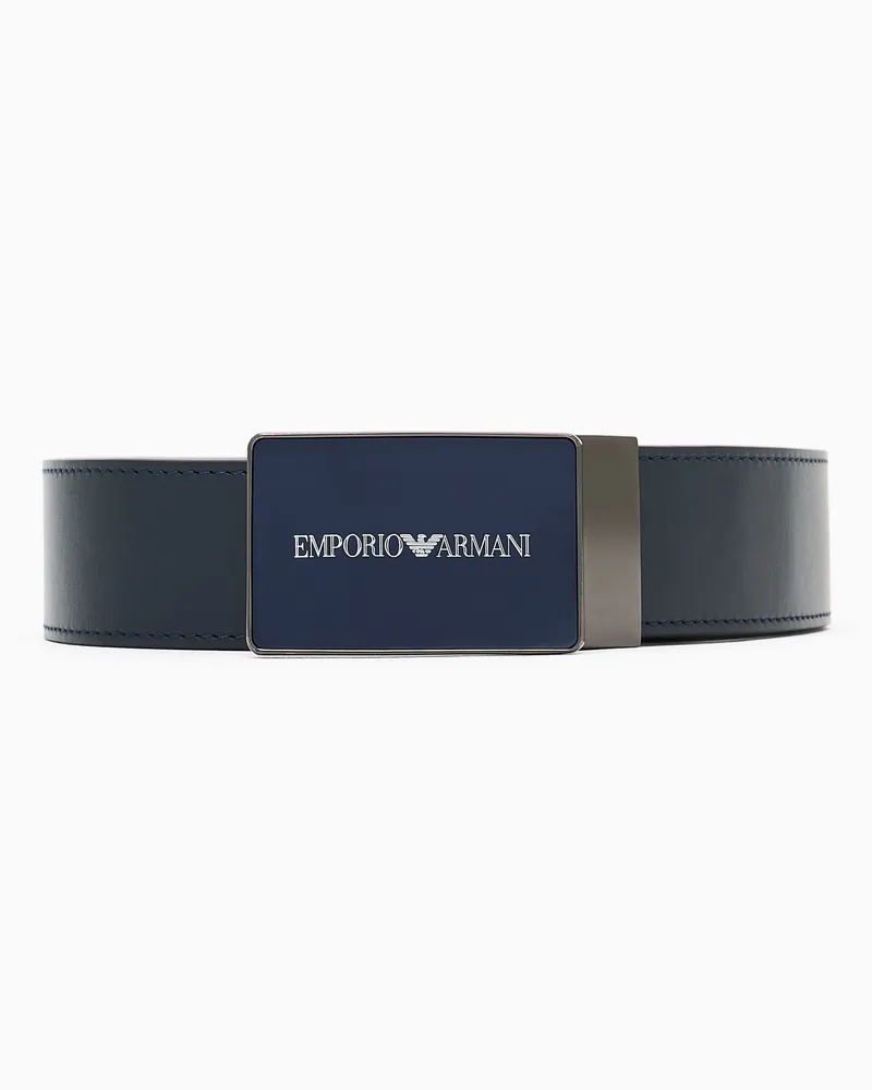 Emporio Armani Leather belt with logoed buckle Marineblau