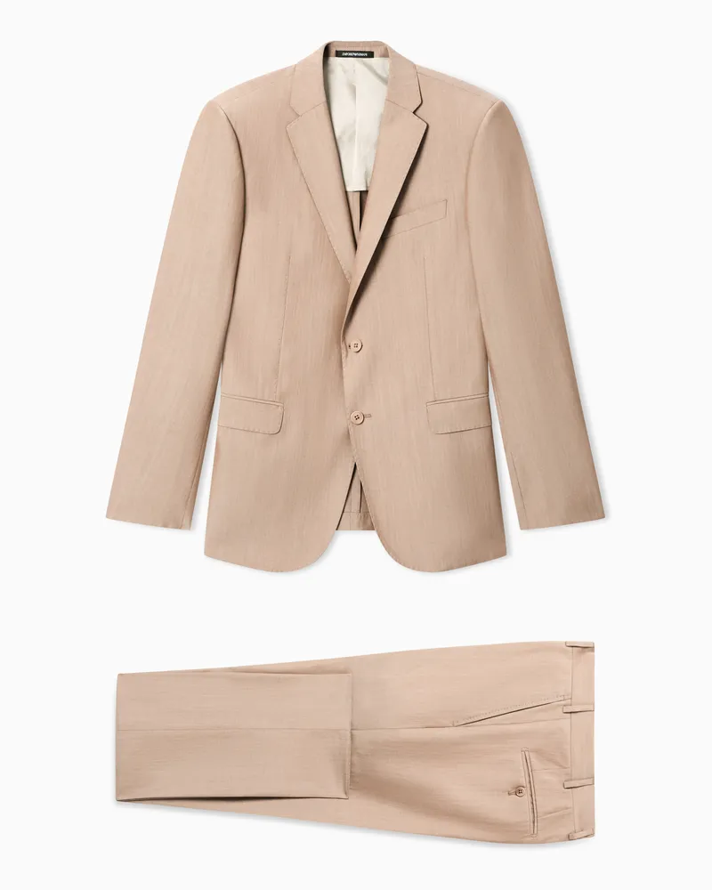 Emporio Armani Einreihiger Anzug aus Popeline in Solaro-Optik Beige