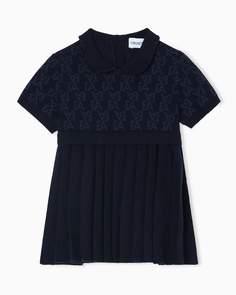 Emporio Armani Strick-Kleid mit EA-Allover-Logo aus Jacquard-Stoff Blau
