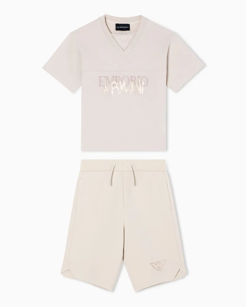 Emporio Armani Mercerized jersey T-shirt and Bermuda shorts Beige