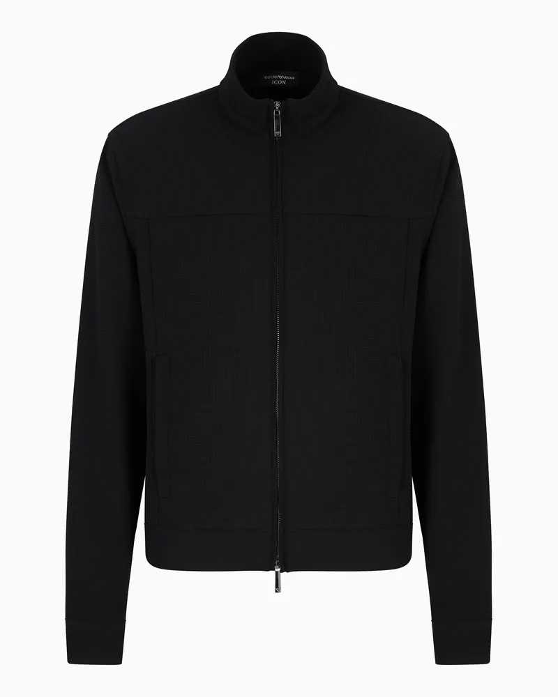 Emporio Armani Icon Blouson mit durchgehendem Reißverschluss, gefertigt aus mikrostrukturiertem Crêpe-Jersey mit Pikee-Effekt Schwarz
