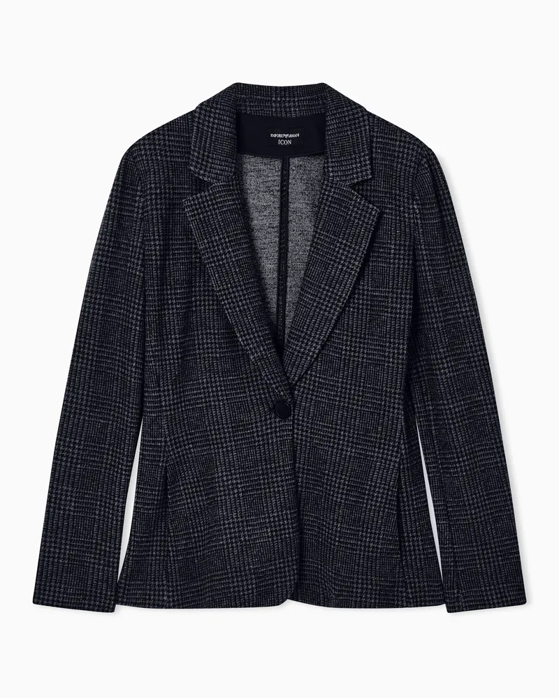 Emporio Armani Icon Blazer, einreihig, aus kompaktem Jersey-Strick mit Prince-of-Wales-Muster Blau
