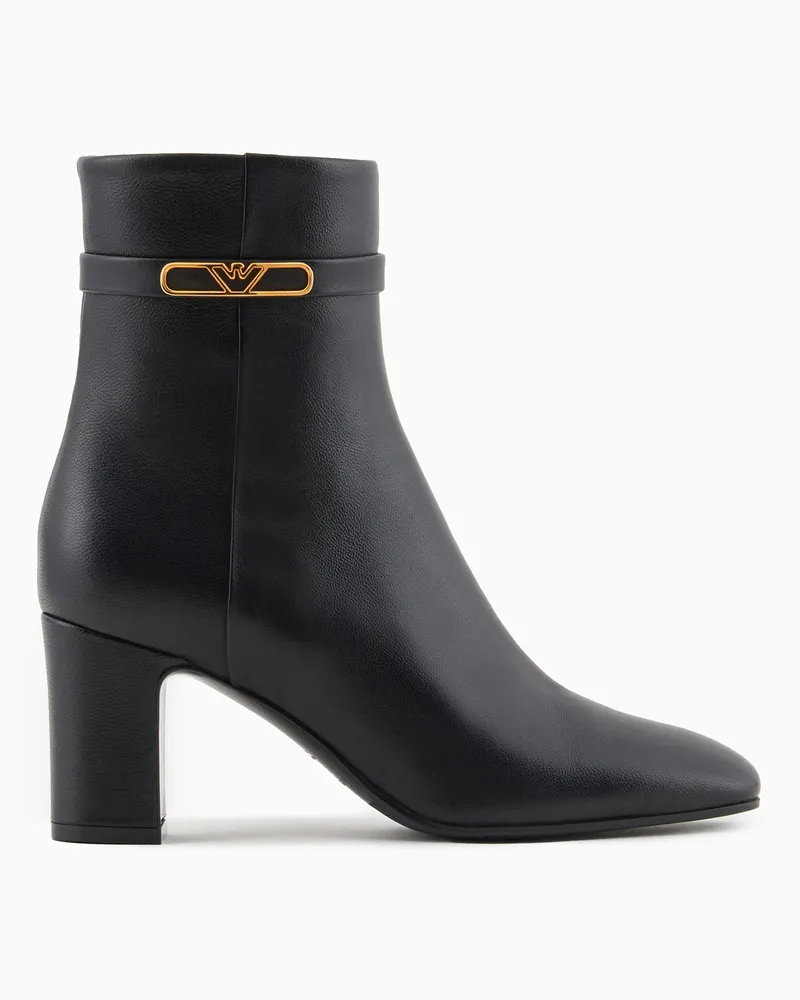 Emporio Armani Ankle-Boots aus Nappa mit Adlerplakette Schwarz