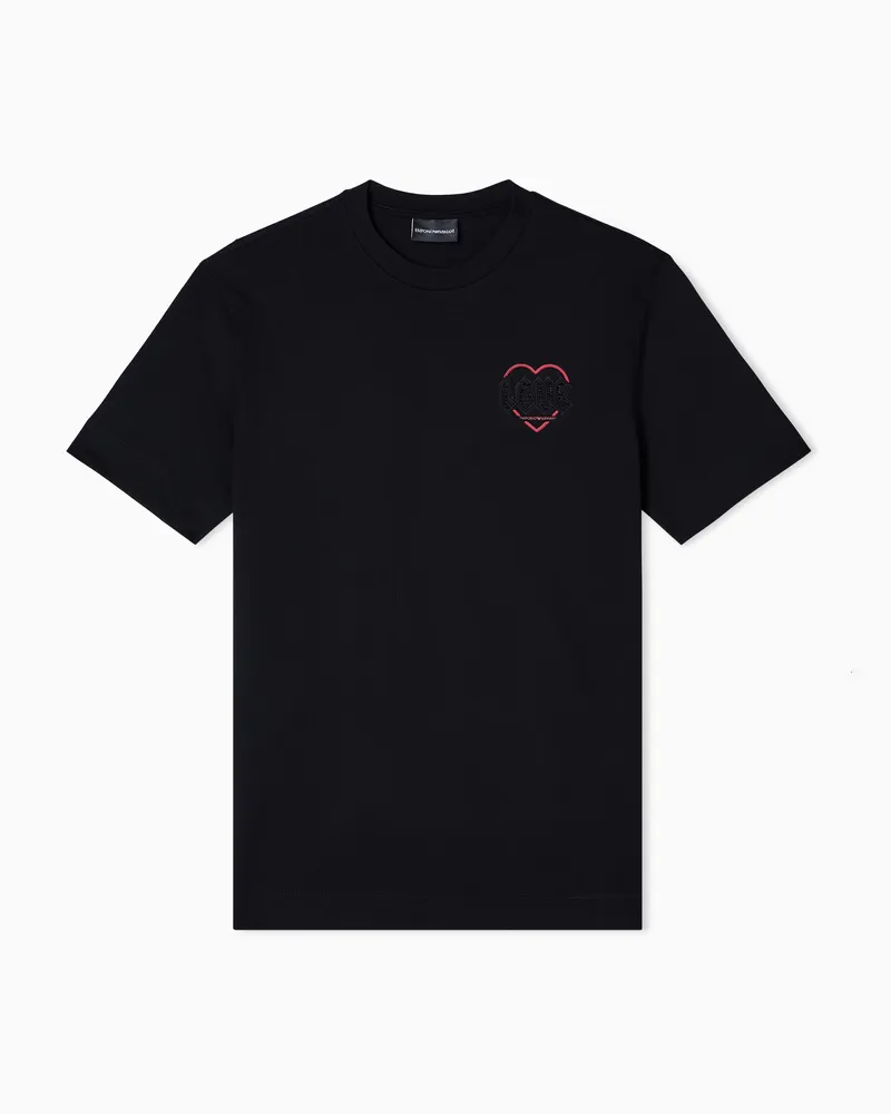 Emporio Armani T-Shirt aus einer Jersey-Lyocell-Mischung mit Stickerei aus der Sonderkollektion zum Valentinstag Schwarz