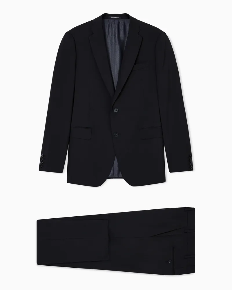 Emporio Armani Einreihiger Anzug aus natürlichem Stretch-Wollfresko mit Tropenmuster Schwarz