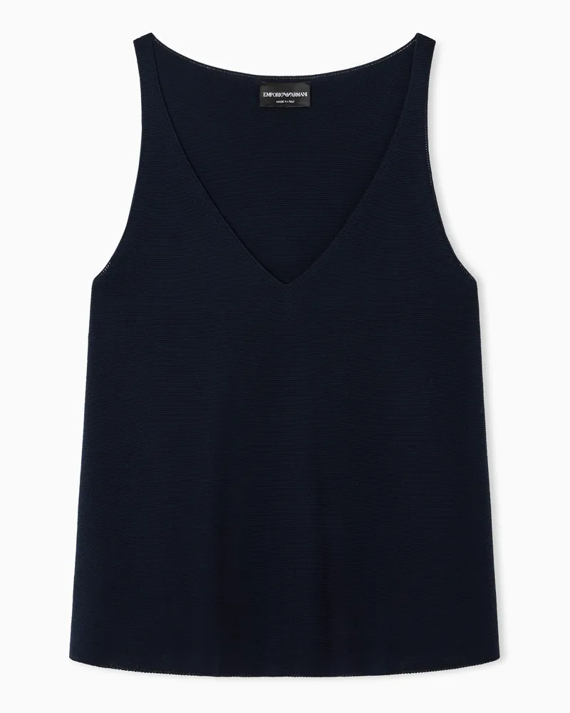 Emporio Armani V-neck knit top in stitch links Blau