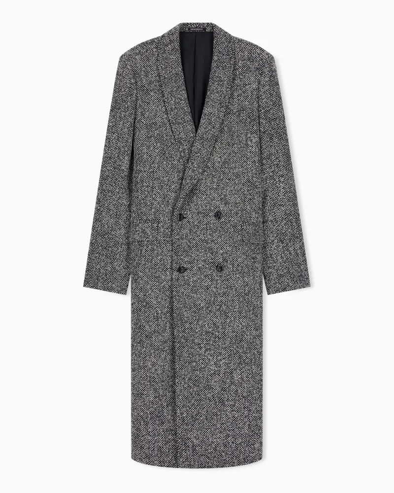 Emporio Armani Mantel aus einer Wollmischung im Fischgrätmuster Schwarz