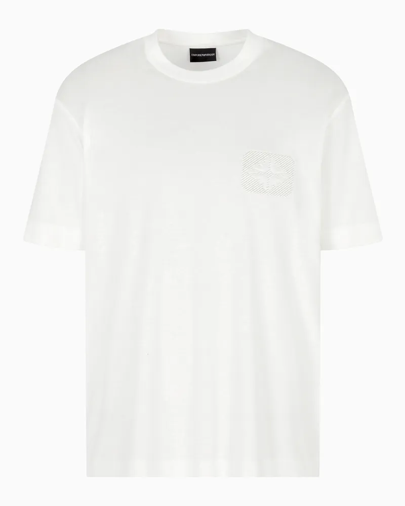 Emporio Armani ASV T-Shirt aus Lyocell mit geprägtem Adlerlogo Weiß