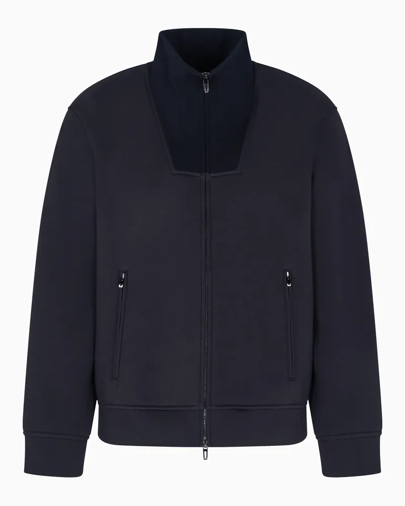 Emporio Armani Travel Essential Sweatshirt mit durchgehendem Reißverschluss aus doppellagigem Jersey Marineblau