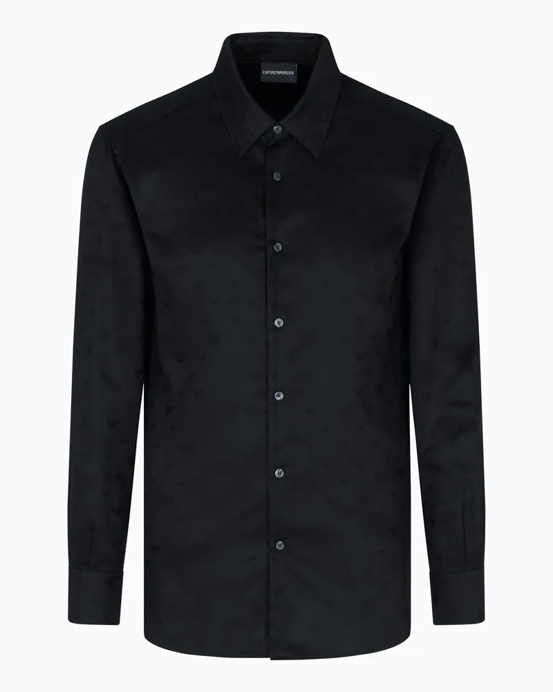 Emporio Armani Lyocell-Hemd in Jacquard-Stoff-Verarbeitung mit Allover-Adlern Schwarz