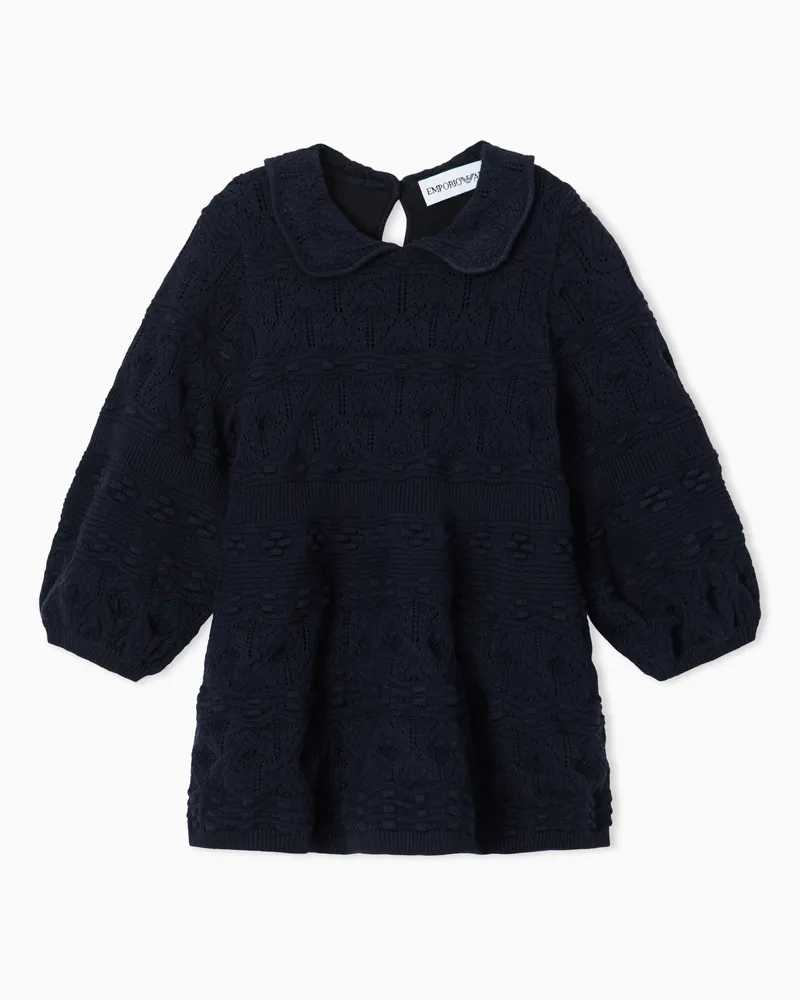 Emporio Armani Strickkleid für Kinder mit Bubikragen und Puffärmeln Marineblau