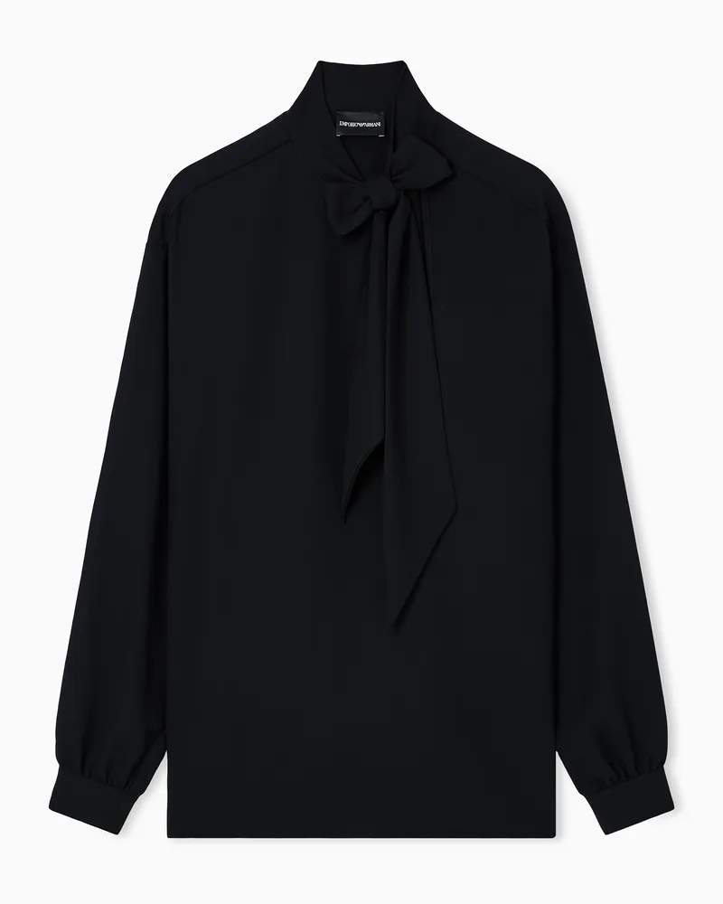 Emporio Armani Fließende Kreppbluse mit Schalkragen Schwarz