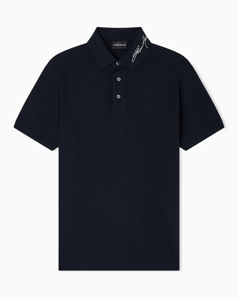 Emporio Armani Poloshirt aus Pikee mit gesticktem Logo-Schriftzug am Kragen Marineblau