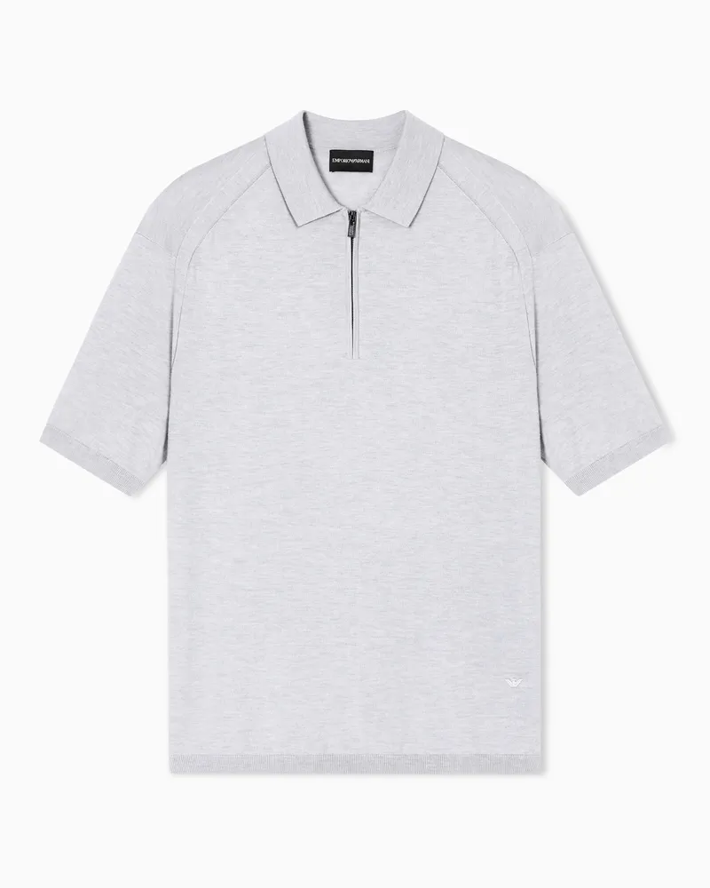 Emporio Armani ASV Pullover mit Polokragen, gefertigt aus einer Woll–Lyocell-Mischung in Glattstrick Grau