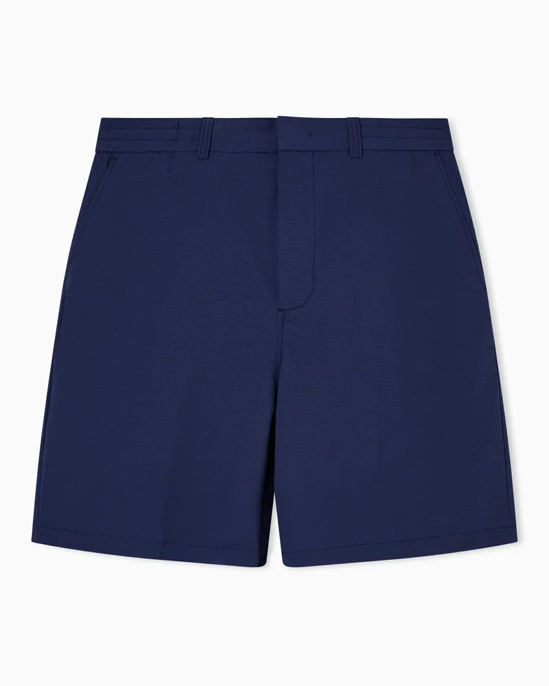 Emporio Armani Chino-Bermudashorts aus Nylon-Seersucker Blau