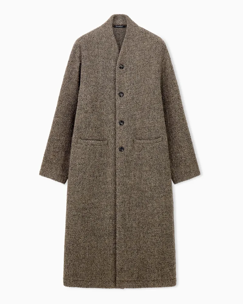 Emporio Armani Ungefütterter Mantel aus Schurwolle in Tweed-Strickoptik Beige