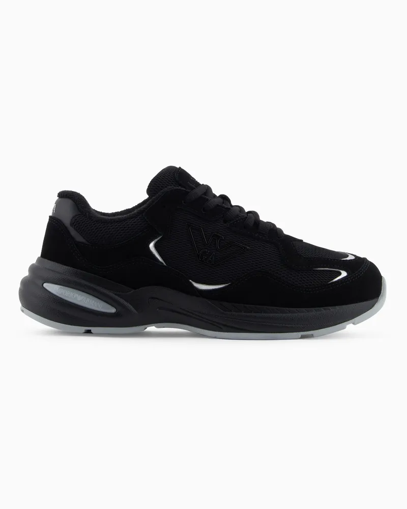 Emporio Armani Sneaker aus Mesh mit Veloursleder-Details und Adler-Logo Schwarz