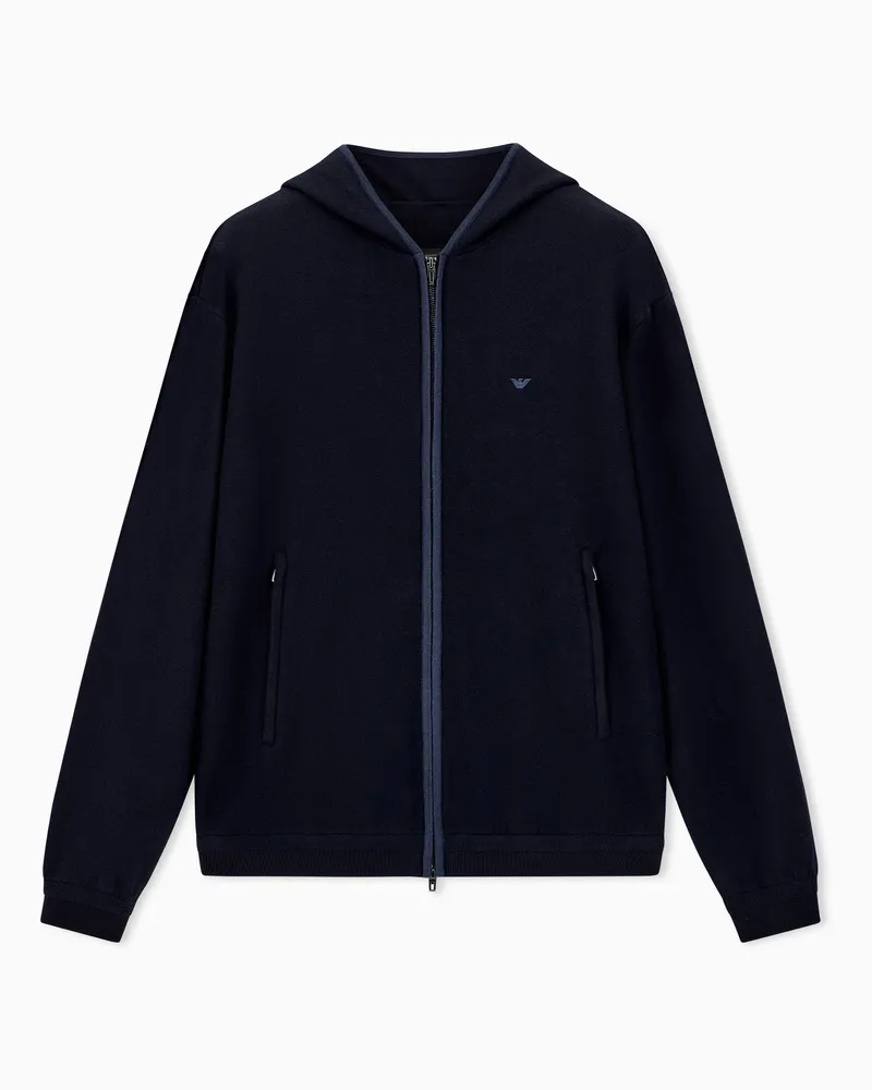 Emporio Armani Cardigan Essential im Regular Fit aus Schurwolle Marineblau