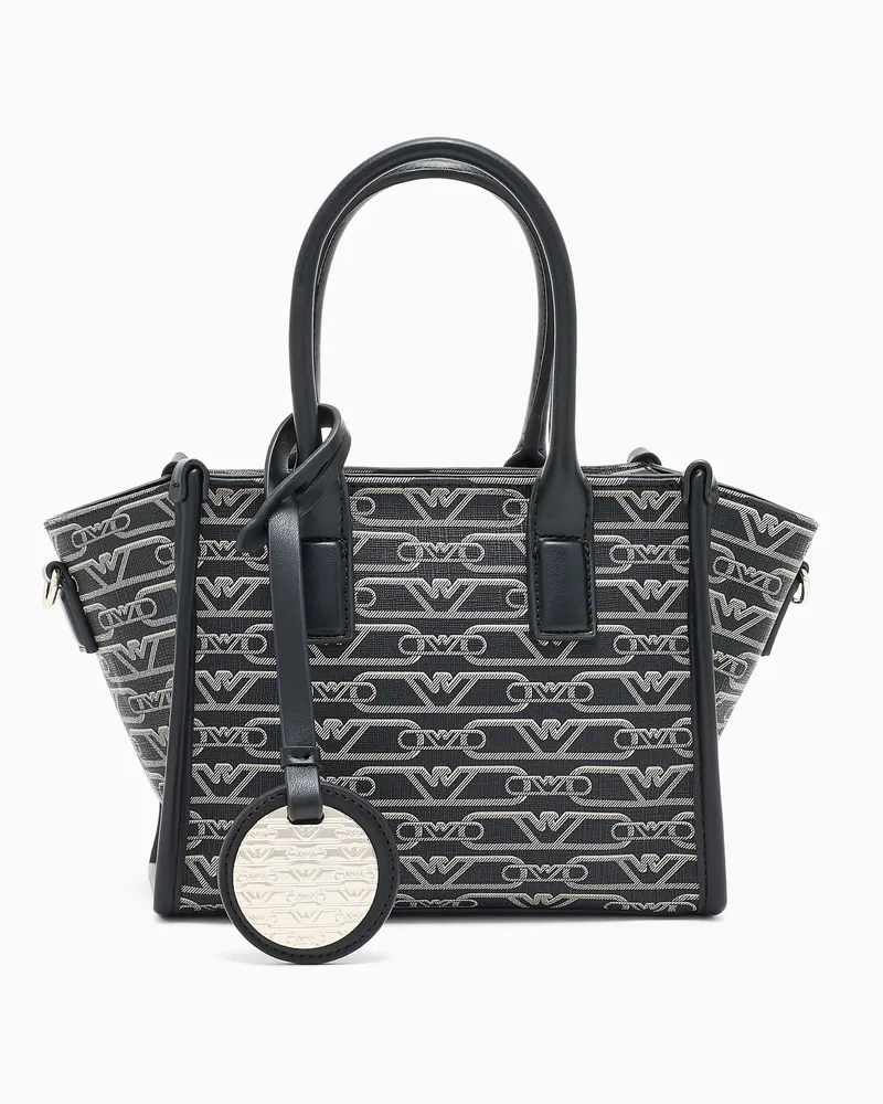 Emporio Armani Kleiner Shopper mit Allover-Monogramm-Print Schwarz