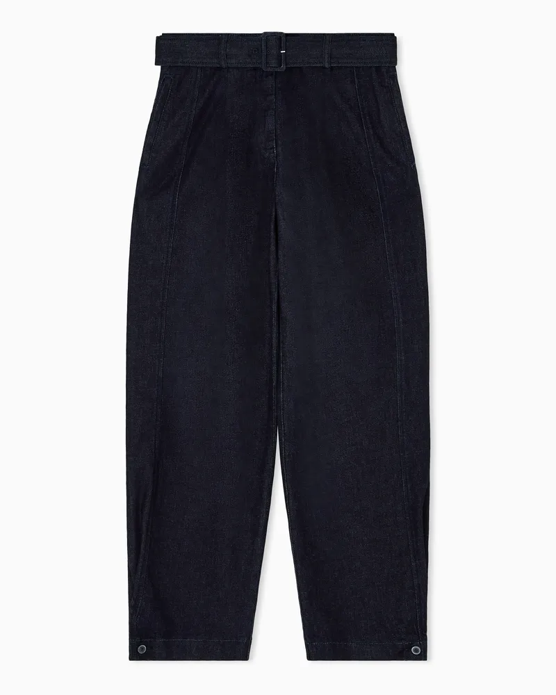 Emporio Armani Icon Denim-Hose mit Bundfalten und Gürtel Blau