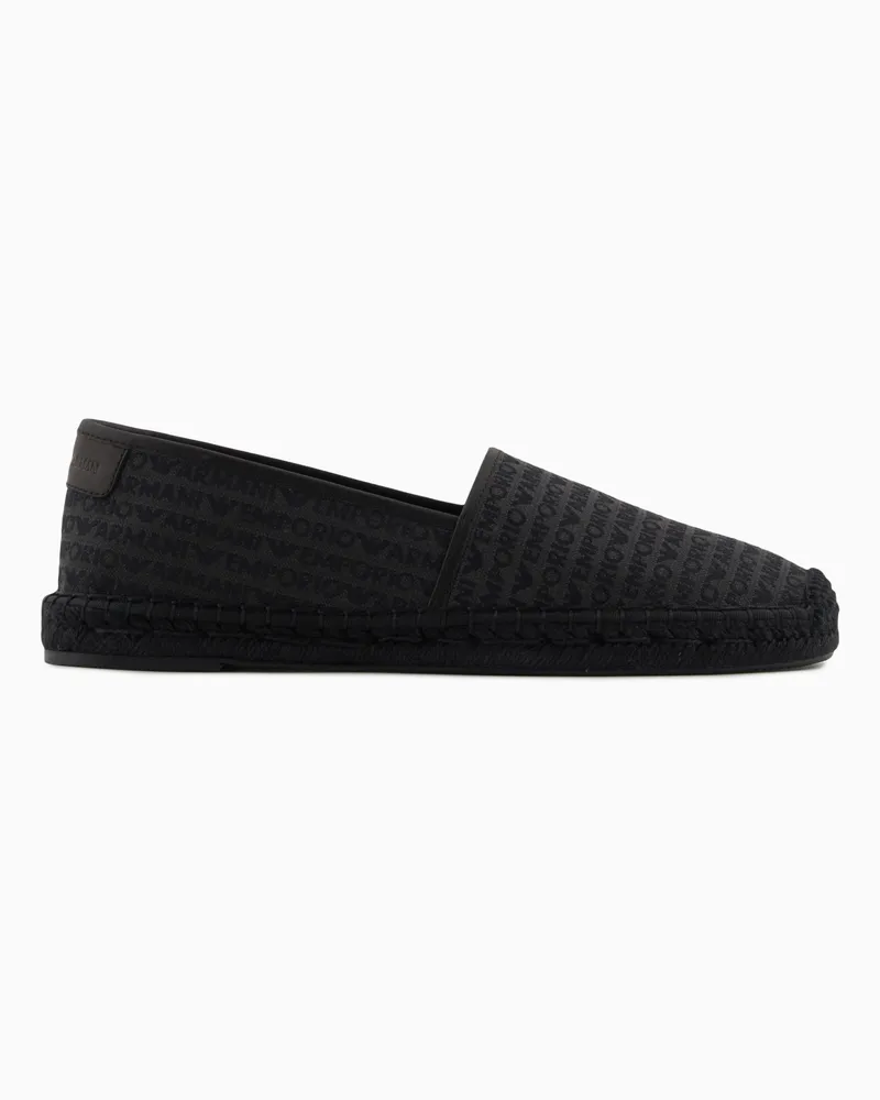 Emporio Armani Espadrilles aus Jacquard-Stoff mit durchgehendem Logo-Schriftzug Schwarz
