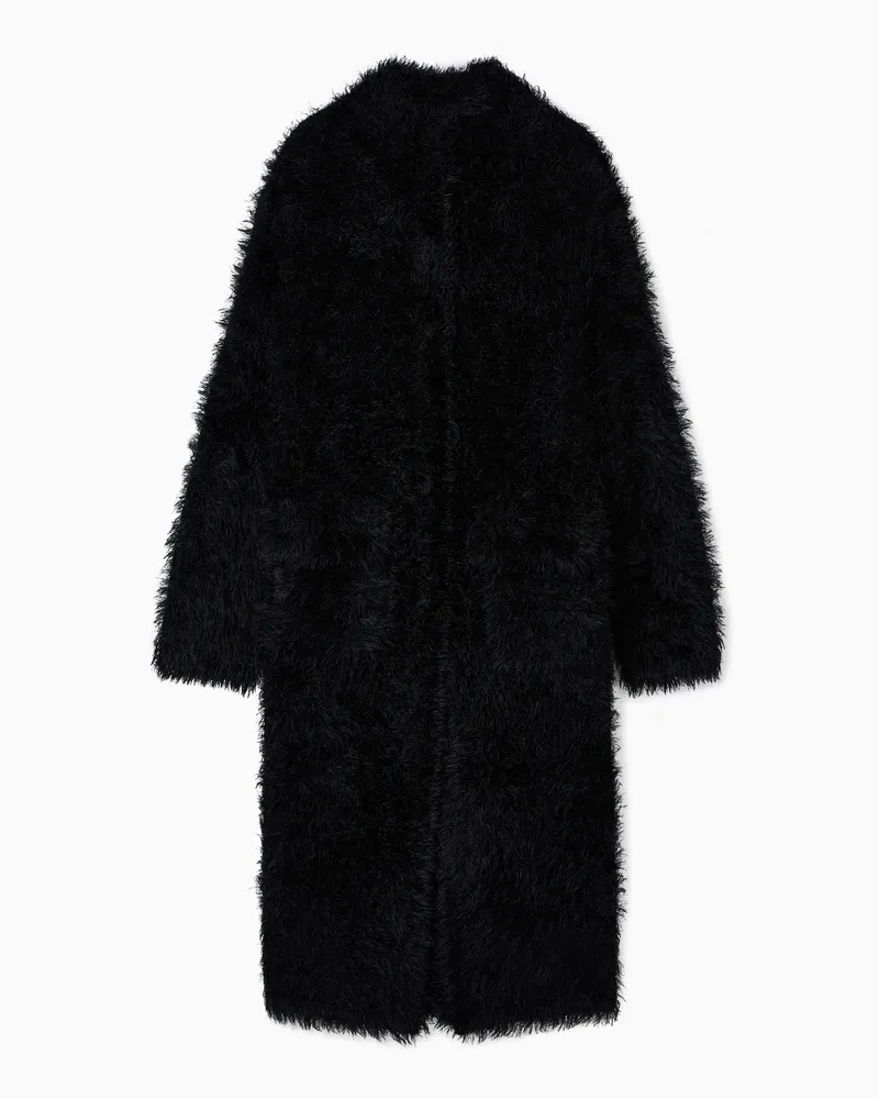 Emporio Armani Maxi-Mantel aus Strick in Pelz-Optik Schwarz