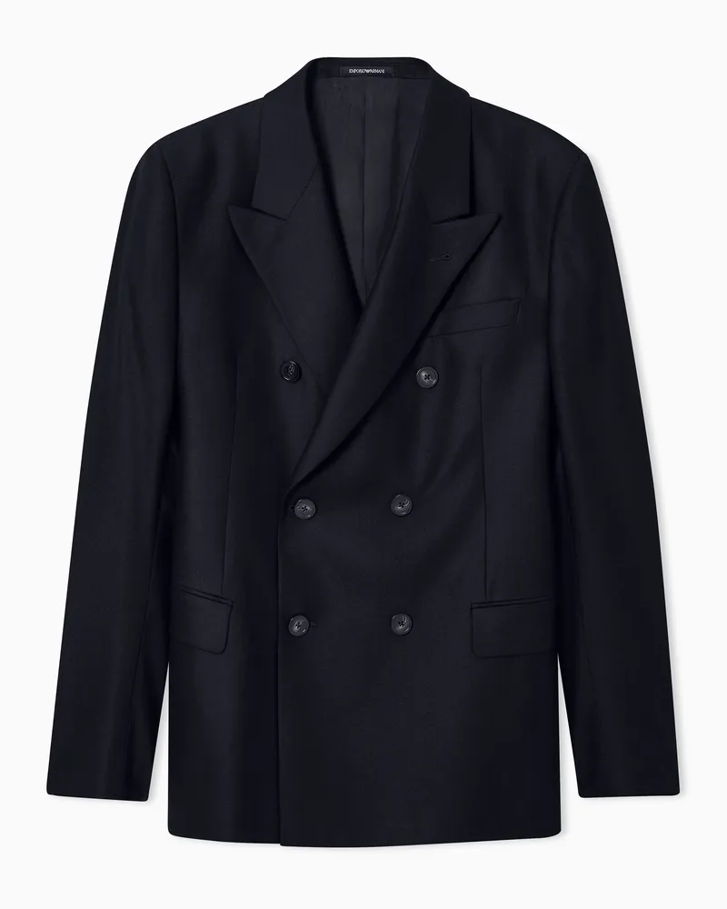 Emporio Armani Doppelreihiges Sakko Icon aus Schurwoll-Flanell Marineblau