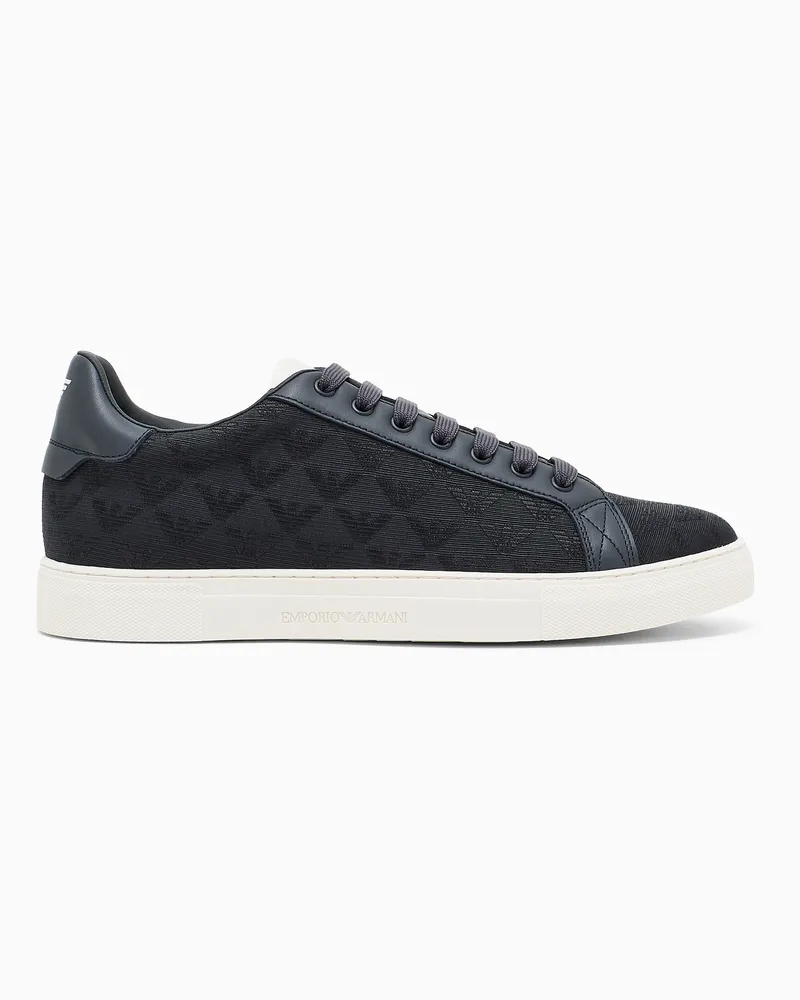Emporio Armani Sneaker aus Nylon-Jacquard mit Allover-Adler Marineblau