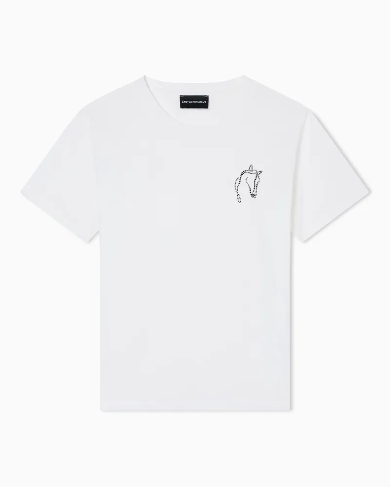 Emporio Armani Slim fit jersey T-shirt with Lunar New Year rhinestone shape Weiß