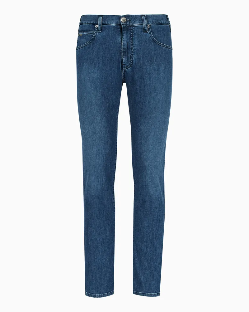 Emporio Armani J45 Regular-Fit-Jeans aus Denim 8 oz in Wash-Used-Optik Blau