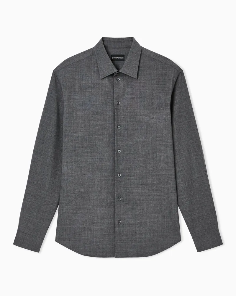 Emporio Armani Hemd aus Schurwollgewebe mit weichem Finish Grau