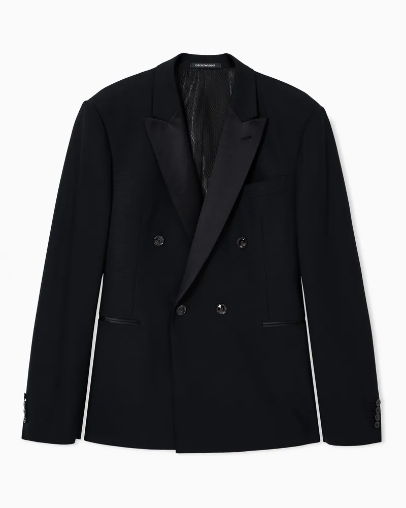 Emporio Armani Double-breasted tuxedo jacket in stretch wool shantung Schwarz