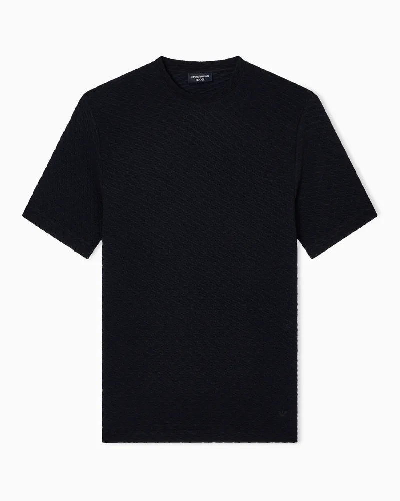 Emporio Armani Jersey-Pullover aus einer Viskose-Mischung in Jacquard-Stoff-Verarbeitung mit optischem Icon-Muster Schwarz